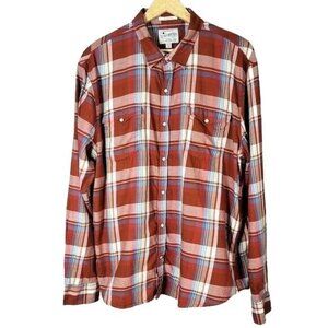 Lucky Brand Mens Pearl Snap Shirt Brown Plaid XL Classic Fit Plaid Western Style